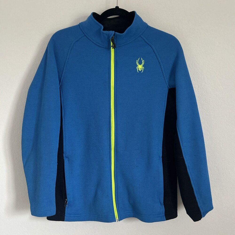 Spyder Full Zip Top Blue & Black w Green Zipper Mock Neck Layering Jacket Sz XL